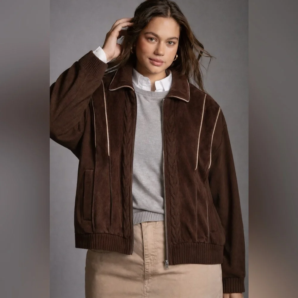 R.O.C Vintage Suede Leather Sweater Bomber Jacket Coat Brown Western XL